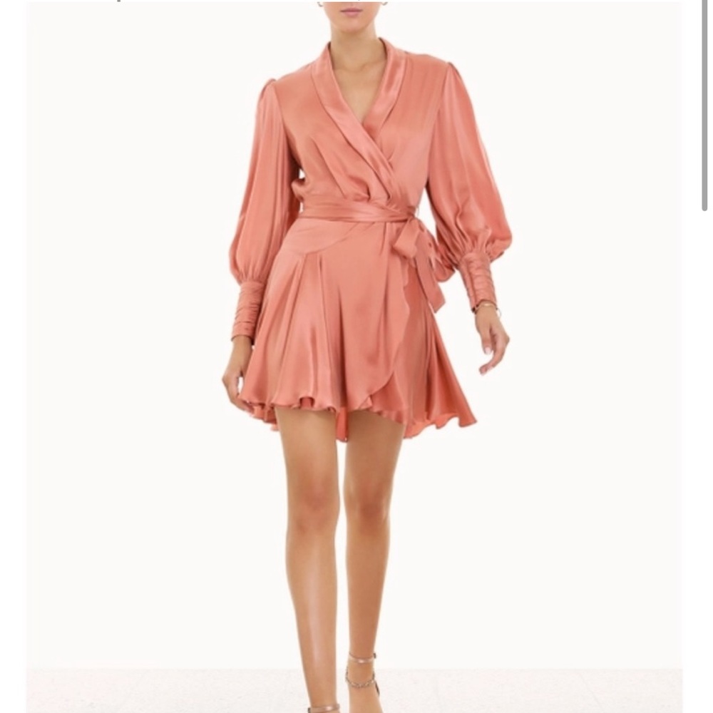 Zimmermann 100% Silk Wrap Mini Dress - Dusty Pink